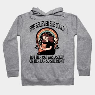 she believed she could but her cat was asleep on her lap so she didnt shirt, Hand Drawn black cat Celestial Hoodie